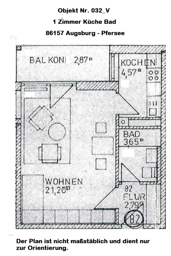 1 Zimmer Wohnung mit Balkon in Augsburg Pfersee